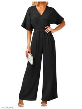 Women's V-Neck Wide Leg Jumpsuit Romper Dressy Casual